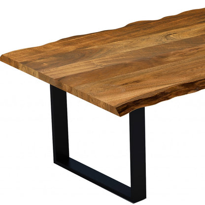 63" Brown And Black Solid Wood Sled Base Dining Table