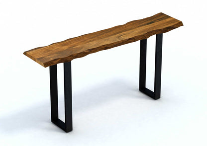 69" Brown and Black Solid Wood Distressed Sled Console Table