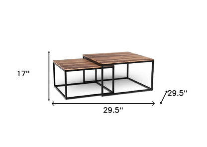 Table basse carrée en bois massif et fer brun et noir de 30 po