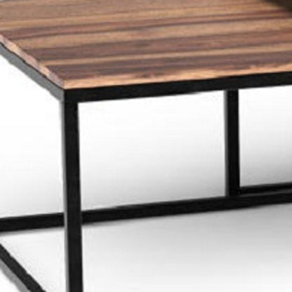 Table basse carrée en bois massif et fer brun et noir de 30 po