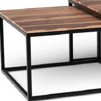 Table basse carrée en bois massif et fer brun et noir de 30 po