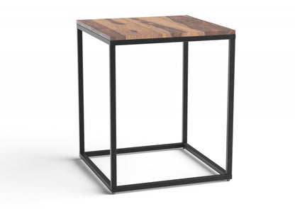 Table d'appoint carrée en bois massif et fer noir et brun de 24 po