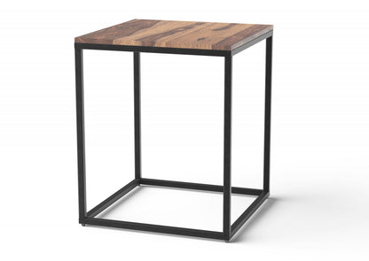 Table d'appoint carrée en bois massif et fer noir et brun de 24 po