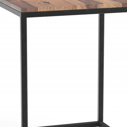 Table d'appoint carrée en bois massif et fer noir et brun de 24 po