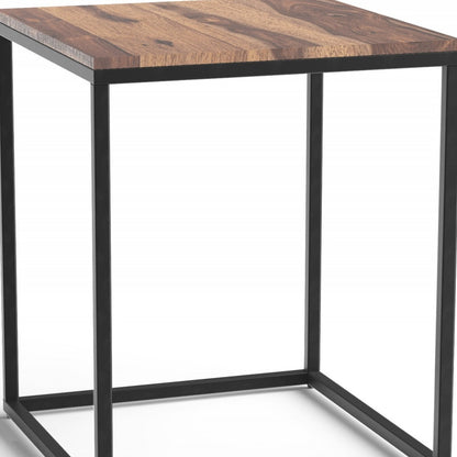 Table d'appoint carrée en bois massif et fer noir et brun de 24 po