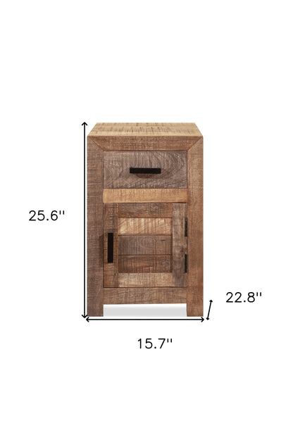 Table d'appoint carrée en bois massif marron de 26 po avec tiroir