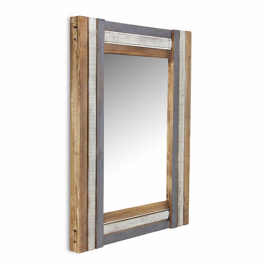 Miroir d'appoint encadré en bois naturel gris et blanc de 32 po