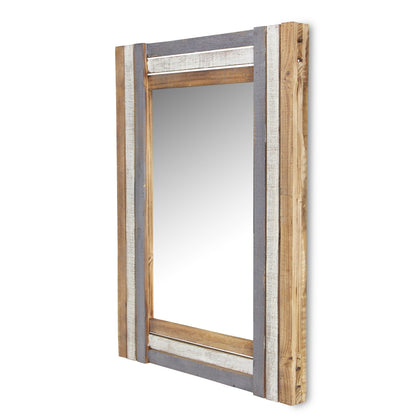 Miroir d'appoint encadré en bois naturel gris et blanc de 32 po