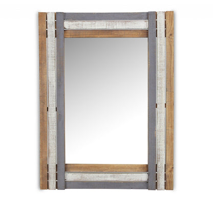 Miroir d'appoint encadré en bois naturel gris et blanc de 32 po