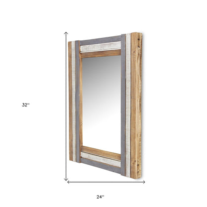 Miroir d'appoint encadré en bois naturel gris et blanc de 32 po