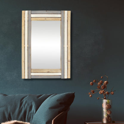 Miroir d'appoint encadré en bois naturel gris et blanc de 32 po