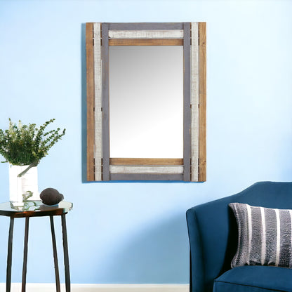 Miroir d'appoint encadré en bois naturel gris et blanc de 32 po