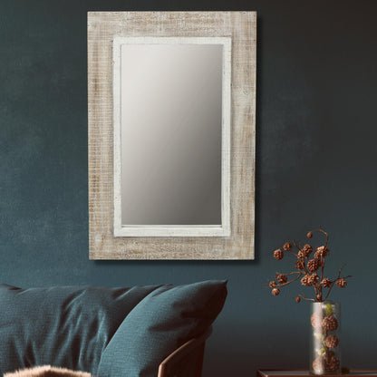 Miroir mural rectangulaire avec finition rustique blanche délavée