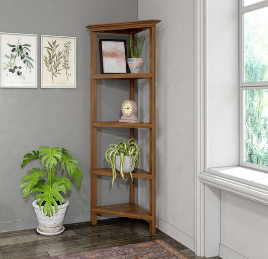 60" Walnut Solid Wood Four Tier Corner Bookcase