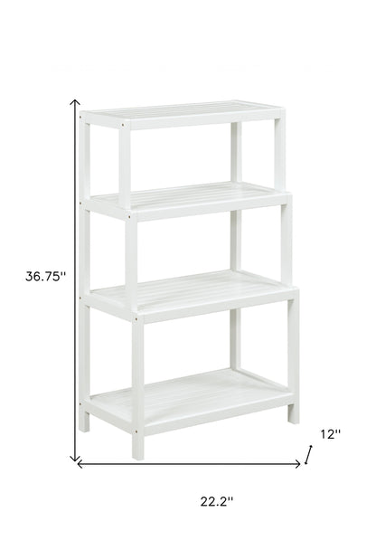 37" White Solid Wood Four Tier Step Bookcase