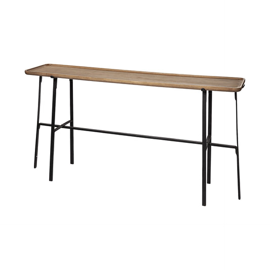 14" Brown and Black Solid Wood Trestle Console Table