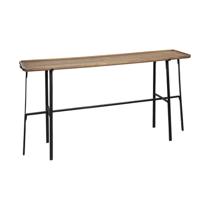 14" Brown and Black Solid Wood Trestle Console Table