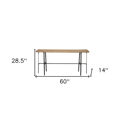 14" Brown and Black Solid Wood Trestle Console Table