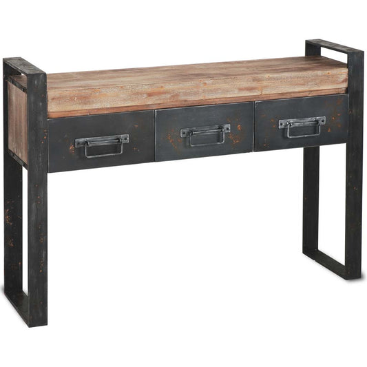 Console et tiroirs en bois massif marron et noir de 12 po