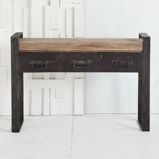 Console et tiroirs en bois massif marron et noir de 12 po