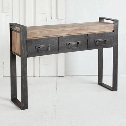 Console et tiroirs en bois massif marron et noir de 12 po