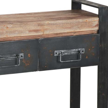 Console et tiroirs en bois massif marron et noir de 12 po