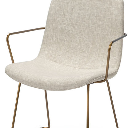 Chaise de salle à manger en tissu rembourré couleur crème et or