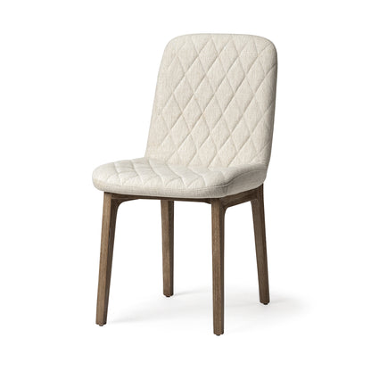 Chaise de salle à manger rembourrée en tissu crème et marron