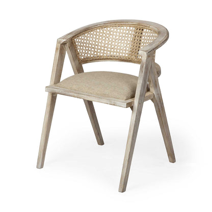 Chaise de salle à manger à dossier incurvé en lin rembourré beige et gris