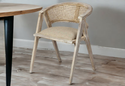 Chaise de salle à manger à dossier incurvé en lin rembourré beige et gris