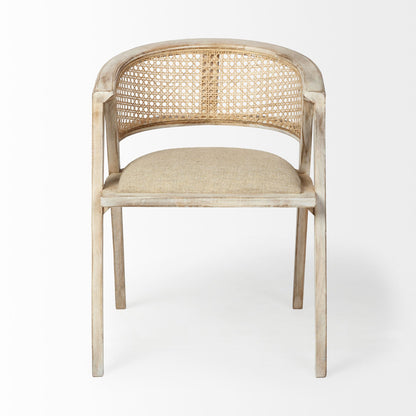 Chaise de salle à manger à dossier incurvé en lin rembourré beige et gris