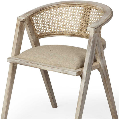 Chaise de salle à manger à dossier incurvé en lin rembourré beige et gris