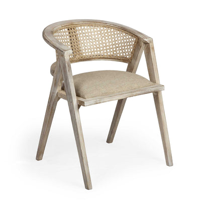 Chaise de salle à manger à dossier incurvé en lin rembourré beige et gris