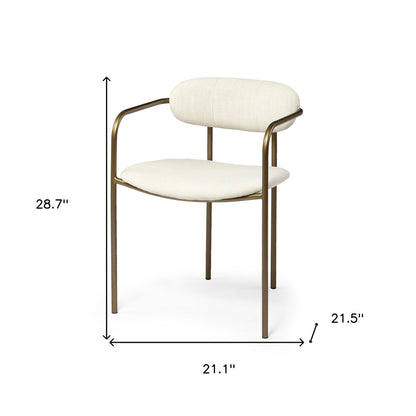 Chaise de salle à manger à dossier ouvert en tissu rembourré crème et doré