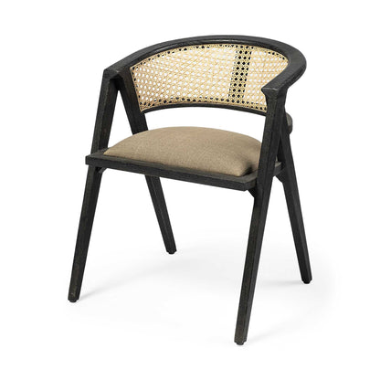 Chaise de salle à manger à dossier ouvert en lin rembourré gris et noir