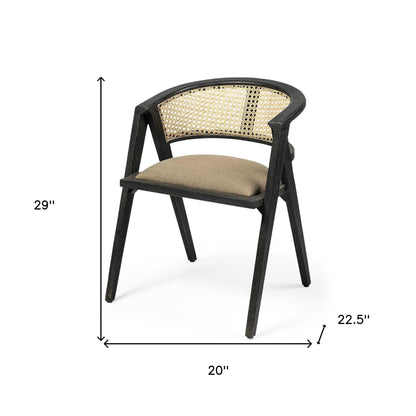 Chaise de salle à manger à dossier ouvert en lin rembourré gris et noir