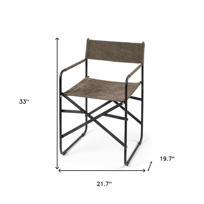 Chaise de salle à manger à dossier ouvert en cuir marron et noir