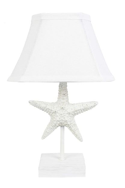 13" White Starfish Accent Lamp With White Bell Shade