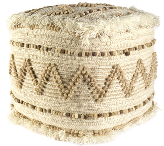 Pouf en mélange de coton beige de 18 po