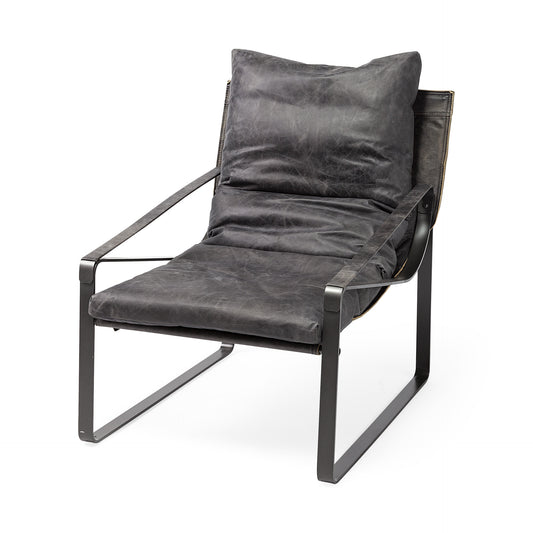 Fauteuil d'appoint en cuir noir avec cadre en métal