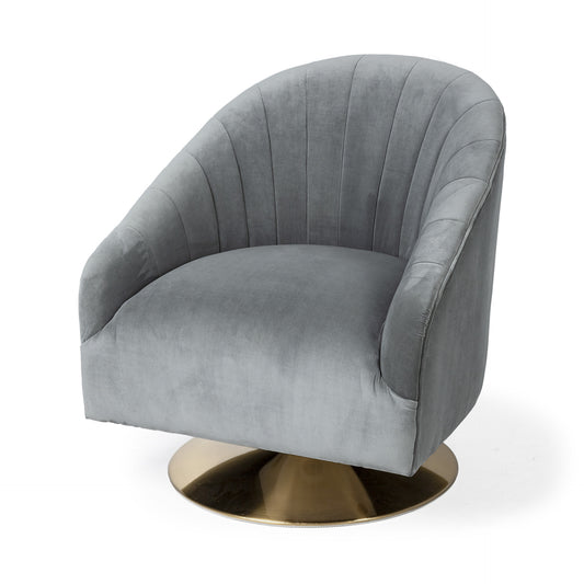 Chaise d'appoint avec assise recouverte de velours gris et base pivotante dorée