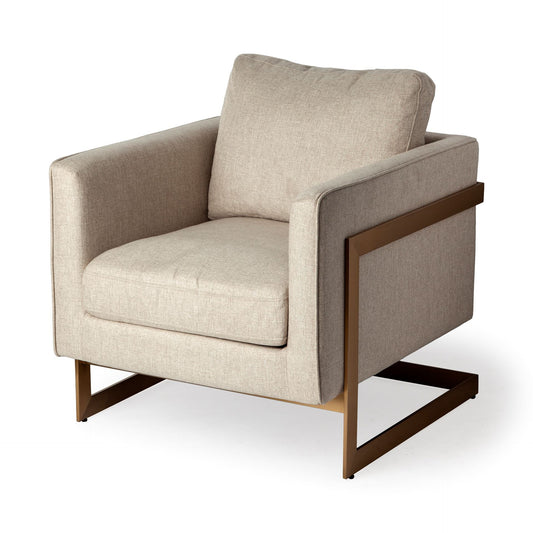 Fauteuil en tissu crème et doré de 31 po