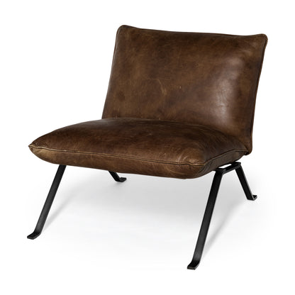 Fauteuil de 34 po en cuir pleine fleur marron et noir vieilli