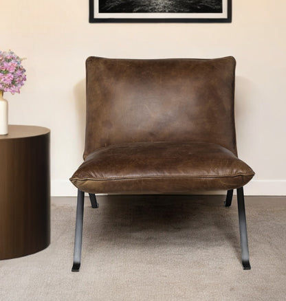 Fauteuil de 34 po en cuir pleine fleur marron et noir vieilli