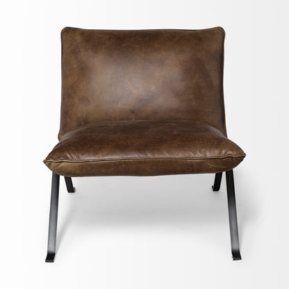 Fauteuil de 34 po en cuir pleine fleur marron et noir vieilli