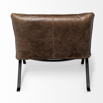 Fauteuil de 34 po en cuir pleine fleur marron et noir vieilli