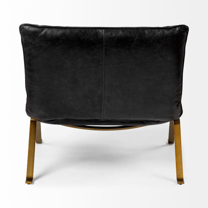 Fauteuil de 34 po en cuir pleine fleur noir et laiton vieilli