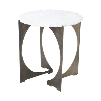 Table d'appoint ronde en marbre brun et blanc de 21 po