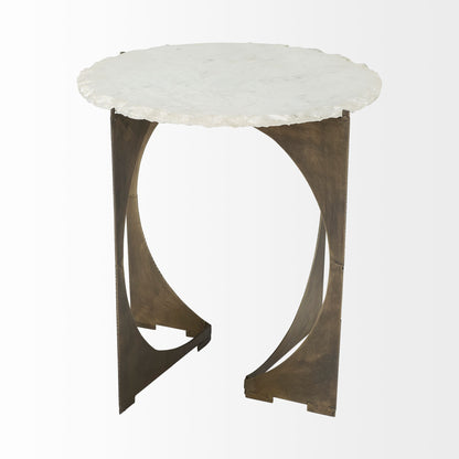 Table d'appoint ronde en marbre brun et blanc de 21 po