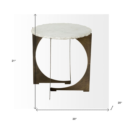 Table d'appoint ronde en marbre brun et blanc de 21 po